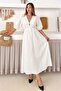 Elastic Waist Lace Detailed Half Sleeve Muslin Dress Ecru 9331-E - 2