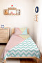 Pastel Geometric Pink Young Girl's Room Single Pique Set - Zigzag Mint 160X220 cm Bedspread - 2