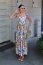 Women's Patterned A-Line Linen Touch Woven Dress with Tie Straps - 4