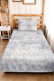 Blue Gray Modern Young Room Single Pique Set - Marble Textured 160X220 cm Quilted Bedspread - 5