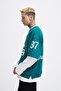 Men's Contrast Layered Sweatshirt Oil Green-Ecru - 2