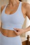 Women's Blue Cross Strap Padded Sports Bra Yoga Pilates Bustier - 3