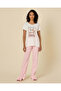 Women White and Pink And Printed Pyjama Set