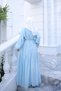 Baby Blue Dress with Waist Tie and Stitching Detail - 5