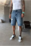 Men's Ripped Detailed Blue Denim Jean Shorts Ke-1201 - 2