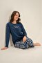 Women's Navy Blue Long Sleeve Pajama Set Ar3764-S-V1 - 2