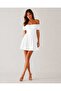 Women's 100% Cotton Lined Off-Shoulder Corset Detailed Buttoned Mini Summer Dress - 6
