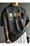 Men's Oversize Printed T-Shirt – Beige, Minimal Landscape Print, Crew Neck, Short Sleeve