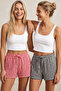 Red Black 2-Piece Plaid Patterned Seasonal Thin Knitted Shorts Pajama Bottoms 8064 - 3