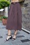 Women's Patterned Voile Lined High Waist Leather Belted Side Pocket Pleated Midi Skirt - Brown Polka Dot - 4