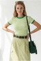 Women's Green Striped Color Detailed Crop Cotton T-Shirt Tsh-19001019 - 4