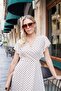 Women's Patterned Tulle Double-Breasted Dress with Flounce Sleeves and Long Lycra Lining - Stone Polka Dots - 5
