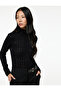 Slim Fit Long Sleeve Semi-Transparent High-Neck Lace Blouse - 2