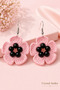 Handmade Pink Knitted Flower Earrings Lightweight Dangle Daisy Earrings with Black Beads - 3