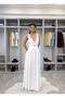 Women's White V-Neck Lace Backless Maxi Dress