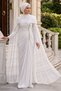 White Hijab Evening Dress with Cape 56501B - 2