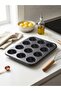 12-Cavity Non-Stick Muffin Cake Pan - Carbon Steel Cupcake and Cake Baking Tray