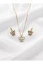 Women's Colorful Zircon Stone Butterfly Gold Necklace and Earring Set