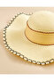 Women Beige Embellished Paper Hat - 3