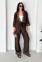 Women's Ethnic Pattern Detailed Kimono Pants Set – Belted Loose 2-Piece Summer Set - 4