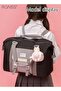 Large Capacity Color Block Tote Daily School Travel Adjustable Detachable Strap Backpack (With Doll And Badge)