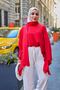 Women's Crew Neck Waist Tie Linen Cape Poncho Red - 2