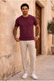 تي شيرت رجالي من Linklater Regular Fit Basic مصنوع من القطن الليكرا - أحمر داكن - 4