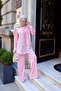 Women's Double Button Detailed Plaid Striped Slim Scuba Suit Pink - 3