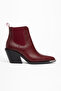 Burgundy Matte Leather Flat Elastic Metal Toe Western Cowboy Short Ankle Boots - 2