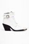White Matte Leather Lace-Up Zippered Metal Toe Western Cowboy Short Ankle Boots - 2