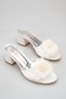 Satin Big Flower Detailed Feathered Bridal Slippers White Thick Heeled Wedding, Engagement and Dowry Slippers - 3