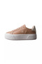 Women's Platform Sole Ck Logo Leather Beige Sneaker - 6