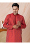 Mens Self Design Jacquard Silk Kurta Set - 5