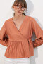 Women's Side-Tie Long Sleeve Blouse 996 - Salmon - 3