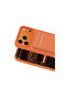 iPhone 17 Pro/18 Pro Compatible Case Suedea Leather Cover with Business Card Holder and Stand - Orange - 2