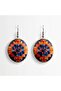 Copper Navy Blue Orange Floral Dangle Earrings - 6