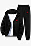 Red Rose Printed Zippered Boys' Top and Bottom Tracksuit Set - 3
