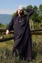 Waist-Tied, Ruffled Sleeve Linen Dress, Navy Blue - 5