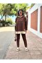 Women's Coffee Hooded Skirt Detail Crest Reverse Stitching Double Suit - 7