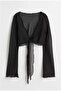 Women's Long Sleeve Bustier Chest Tie Spanish Sleeve Style Tulle Crop Blouse - 3
