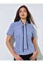 Purple Short Sleeve Blouse with Neck-Tie Detail