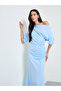 Blue One-Shoulder Flared Maxi Dress