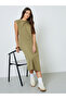 Plus Size Khaki Side-Slit Sleeveless Midi Dress