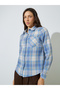 Blue Plaid Long Sleeve Button-Up Shirt - 4