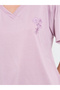 Purple V Neck Drop Shoulder T-Shirt and Cuffed Pyjama Set - 4