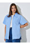 Blue Zip-Up Oversized Shirt