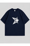 Unisex Y2K Star Printed Oversized T-Shirt Navy Blue