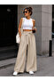 Women's Waist Belted Wide Leg Viscose Trousers