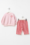 Baby Girl Top and Bottom Set with Striped Heart and Pretty Print - 2