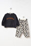 Baby Boy Top and Bottom Set with Embroidered Checkered Pattern - 2
